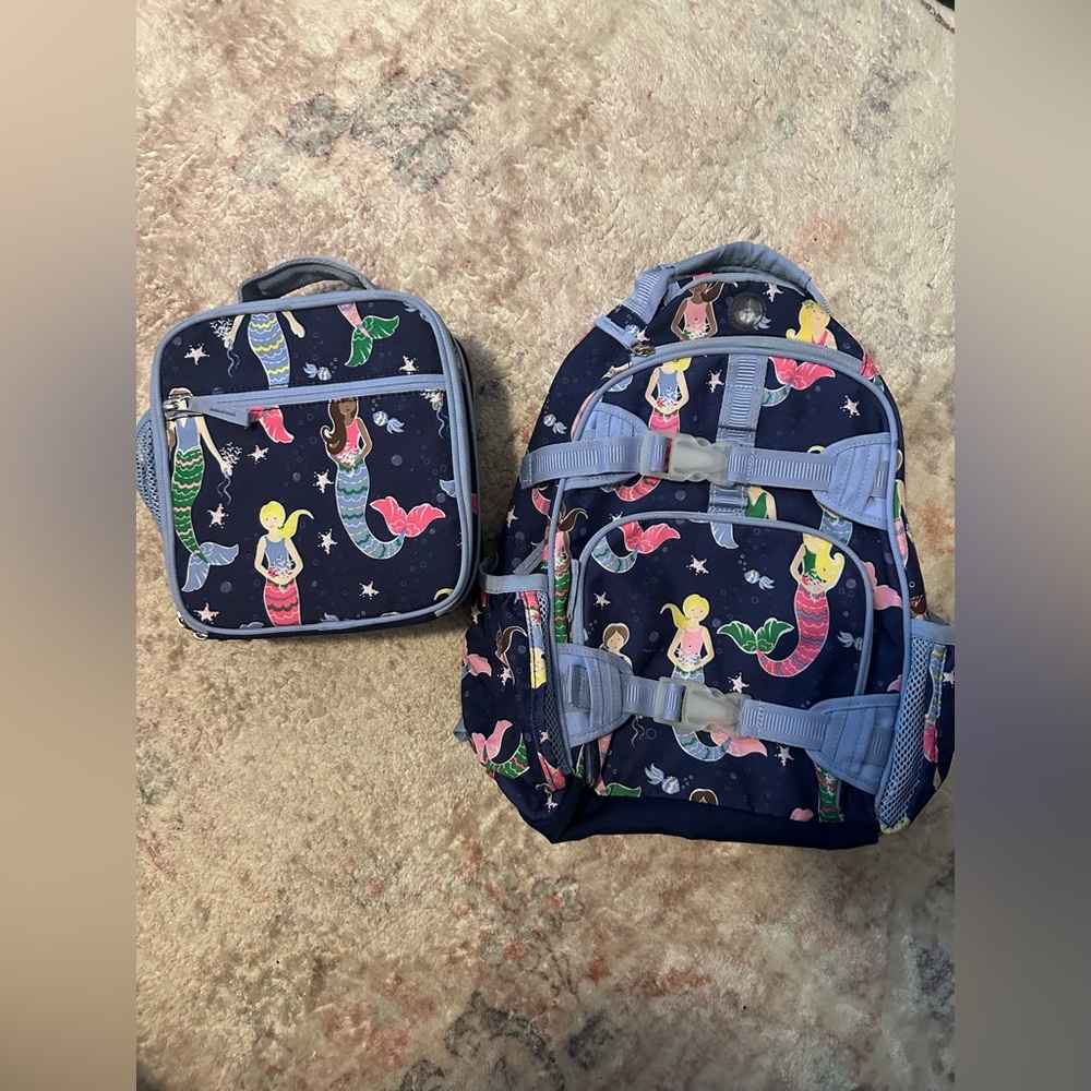 Pottery Barn Kids Navy Mermaid Backpack and Lunchbox